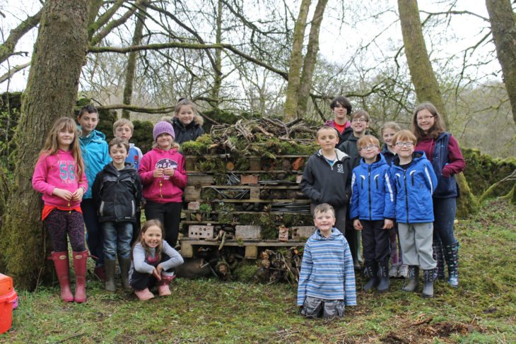 Newcastleton Wildlife Watch with their bug hotel © Gilly Fraser 