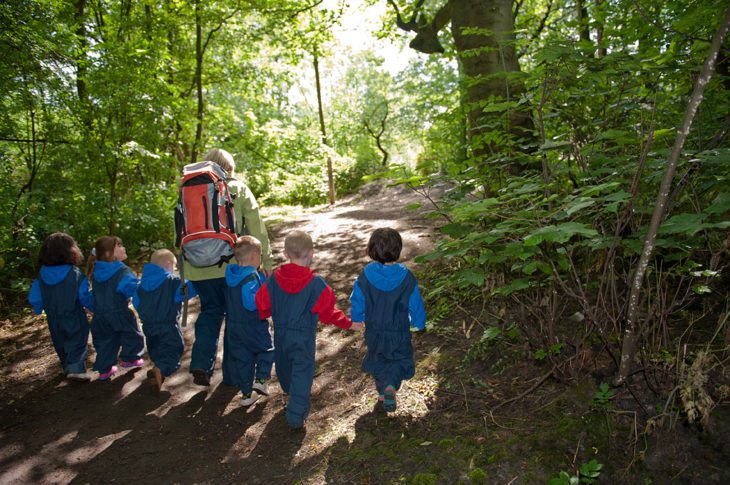 Nursery School children exploring their local woods