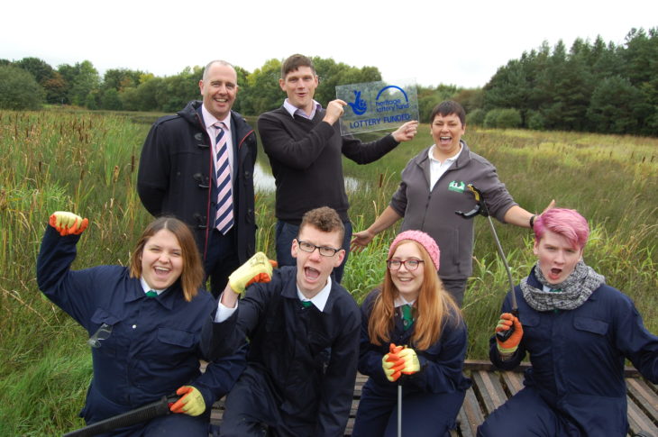 Students from St Maurice's High School help to celebrate the announcement © Scottish Wildlife Trust