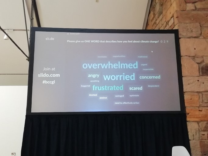 Big Climate Converstion board showing live data. 