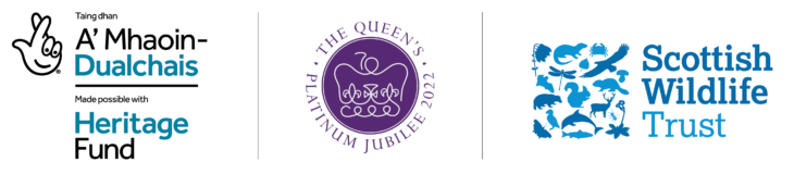 Logo lock up featuring NLHF, Queen's Jubilee and Scottish Wildlife Trust logos