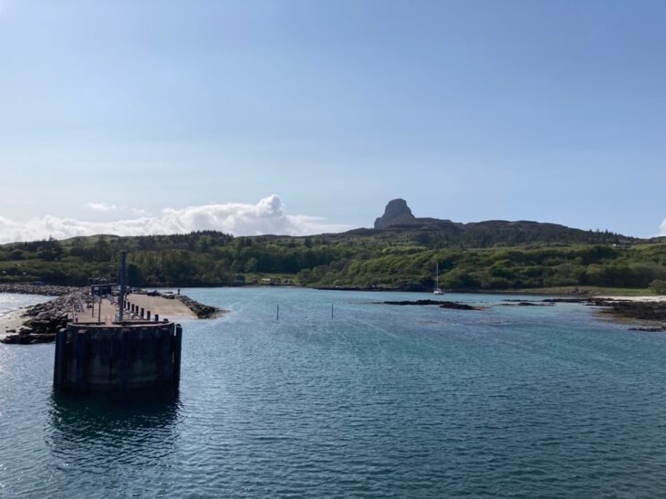 Arrival at the pier in Galmisdale Bay on the Isle of Eigg, May 2023