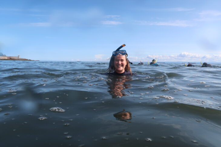 Snorkellers on Ravenscraig Beach, Fife 