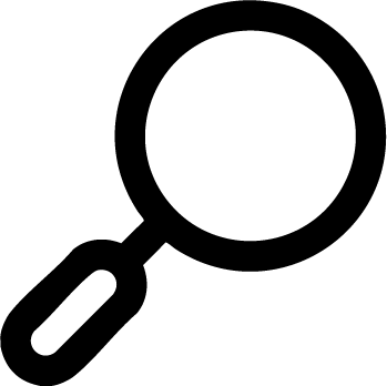 An icon of a black magnifying glass. Used here as a bullet point.