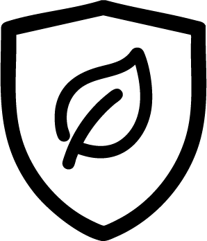 An icon of a black shield with a leaf in it. Used here as a bullet point.