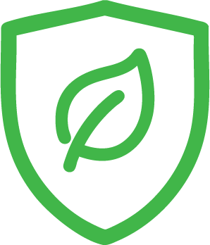 A green shield with a leaf on it. Used as a bullet point.